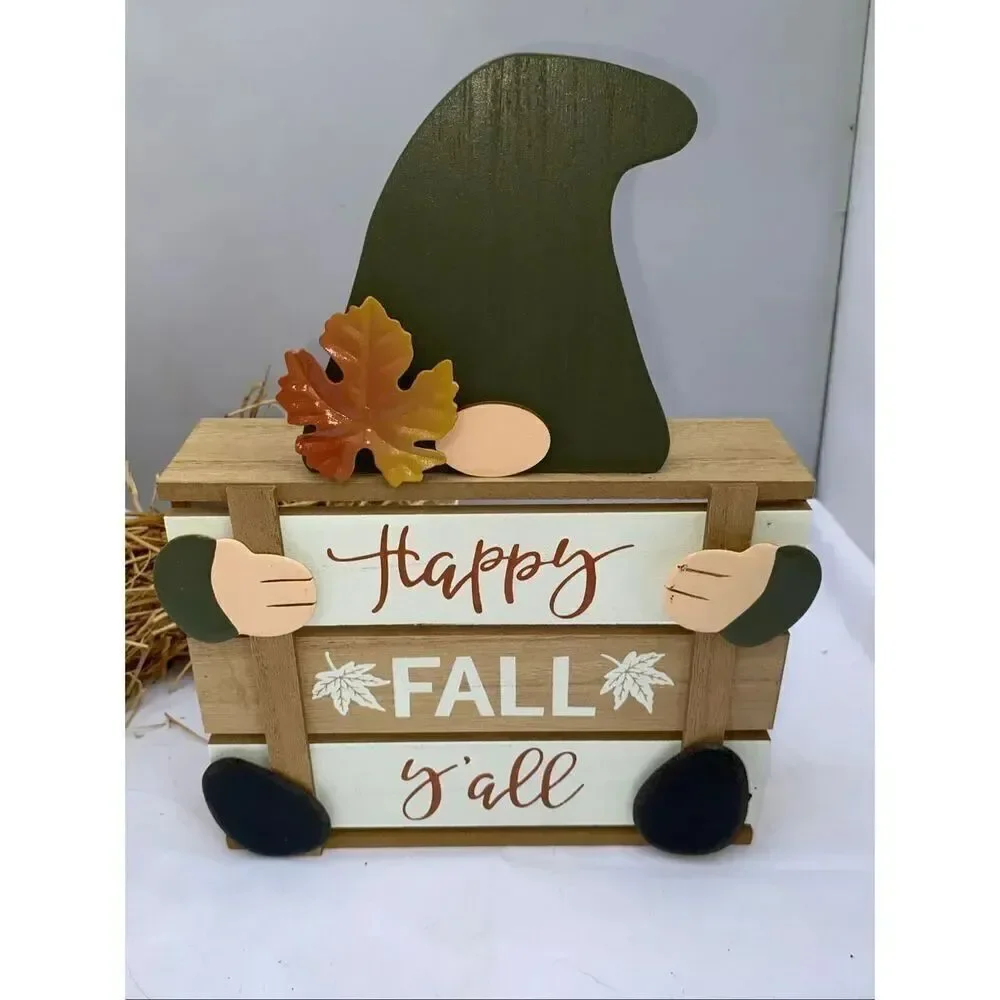 🍁 Fall Harvest Décor 2 Piece Bundle Knit Pumpkin & Happy Fall Y’all Gnome Sign